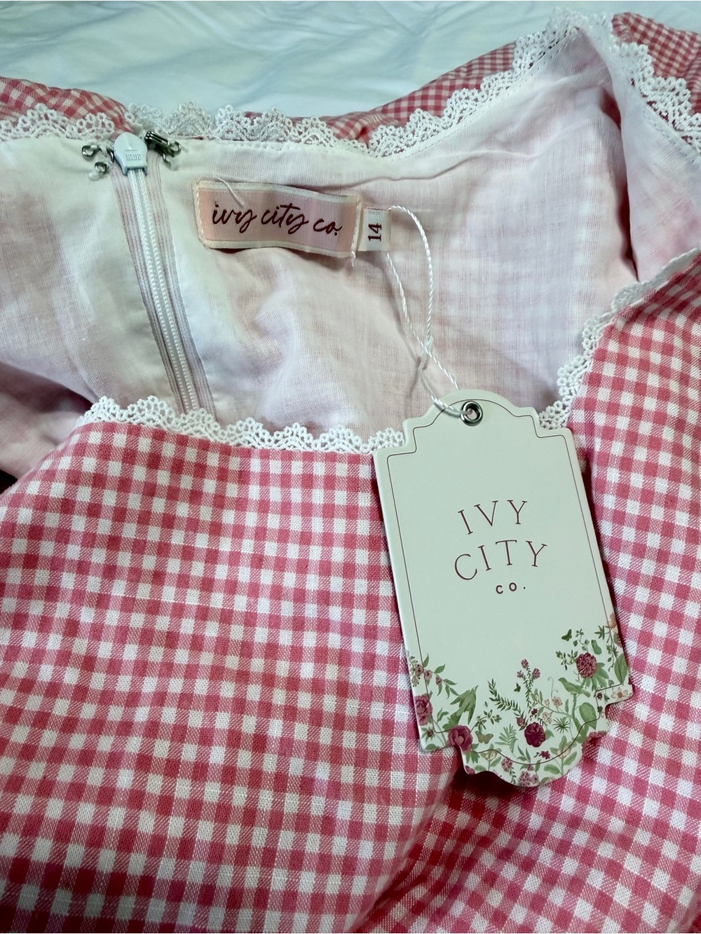 NWT Ivy City Co Hannah Pink Gingham Dress Size 14 Cottagecore Puff Sleeve modest - Picture 7 of 10